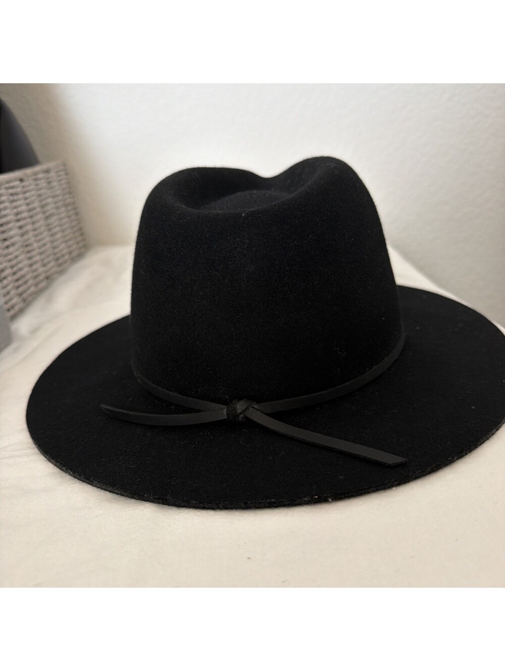 Brixton Coleman Wool Felt Fedora Hat Washed Black M Wide Brim NWT
